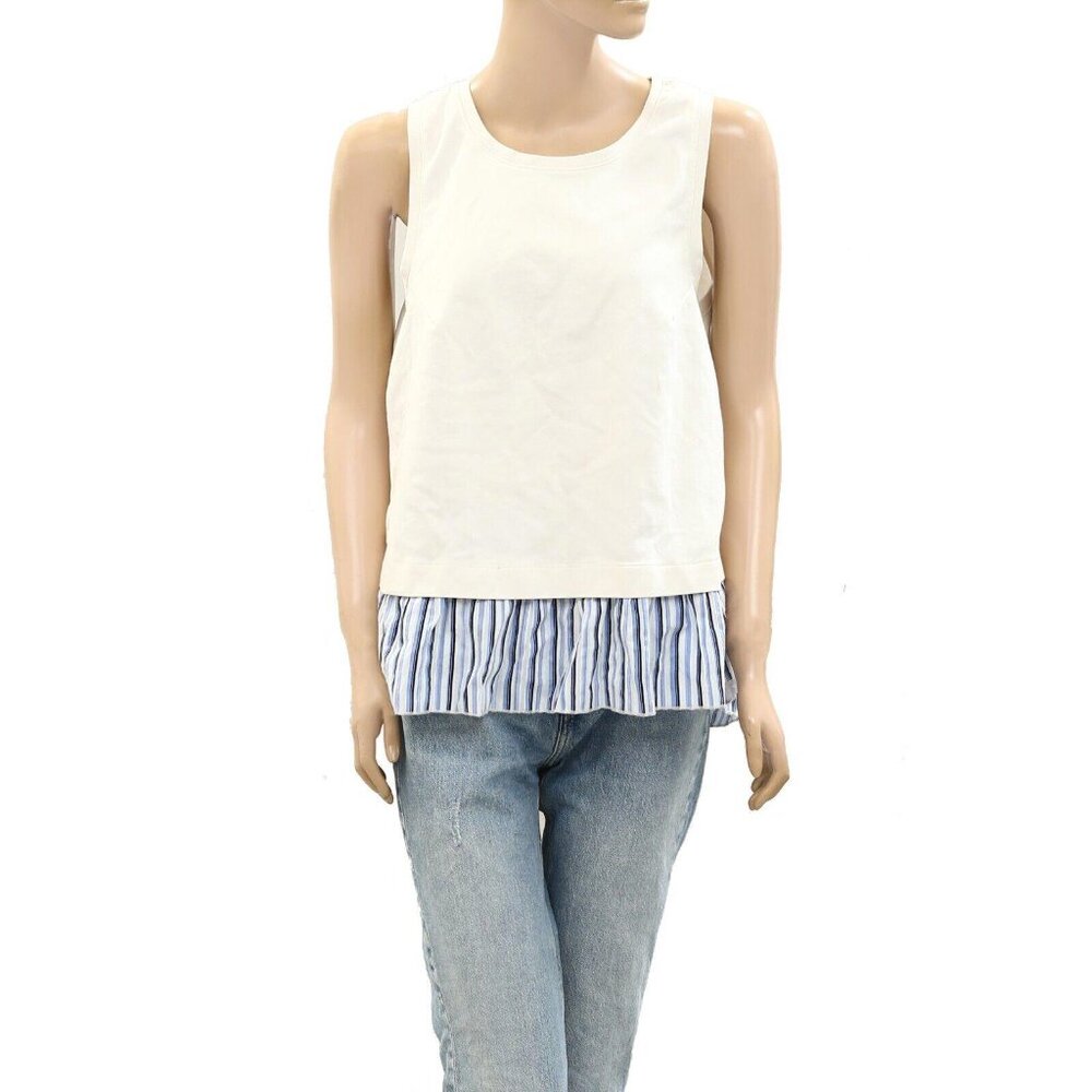 By Anthropologie Open-Back Twofer Tank Top Striped Ruffle Sleeveless S 271209 - Picture 8 of 9